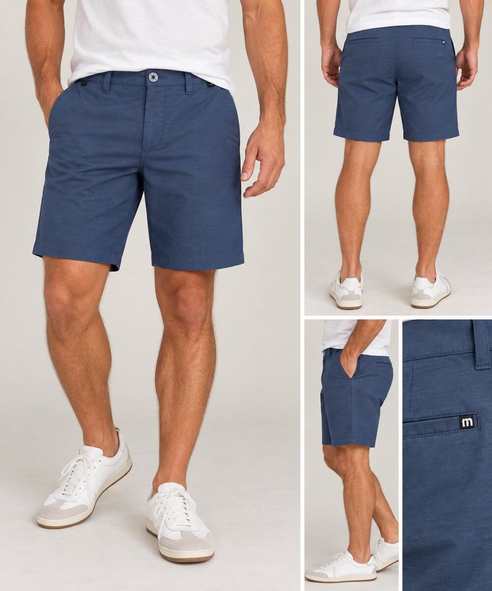 TravisMathew Mens Blue Chino Flat Front Shorts Slash Pockets Solid